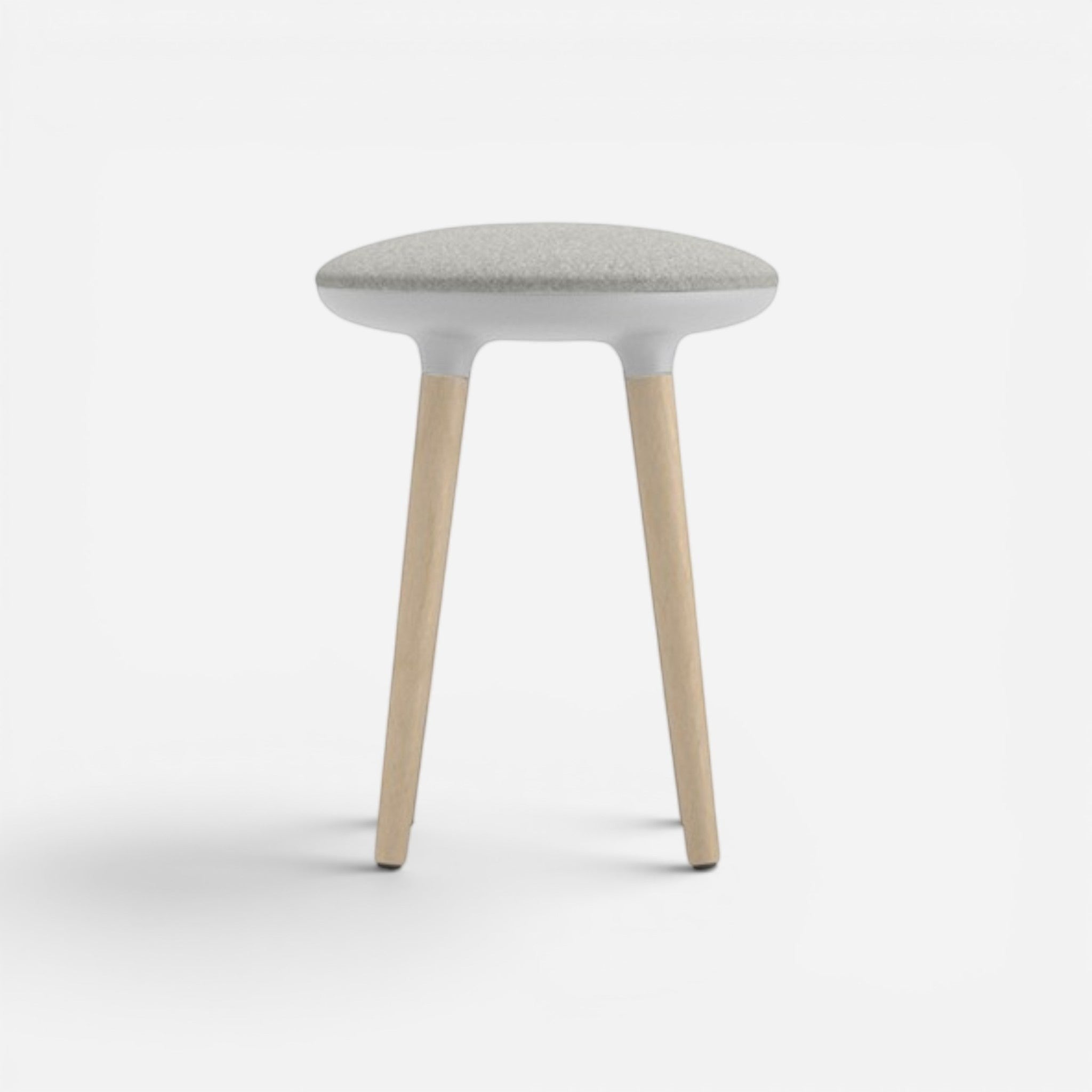 Addo Shop Pin high stool with light grey fabric seat and natural wood legs