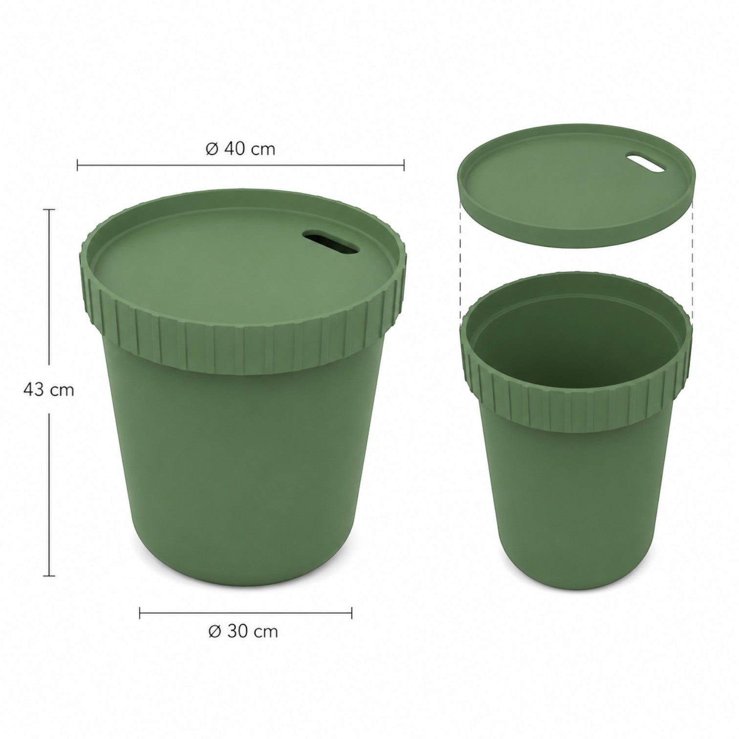 Addo Shop Raffles System Side Table in olive green, a cylindrical storage bin with a removable lid and a slot for access.