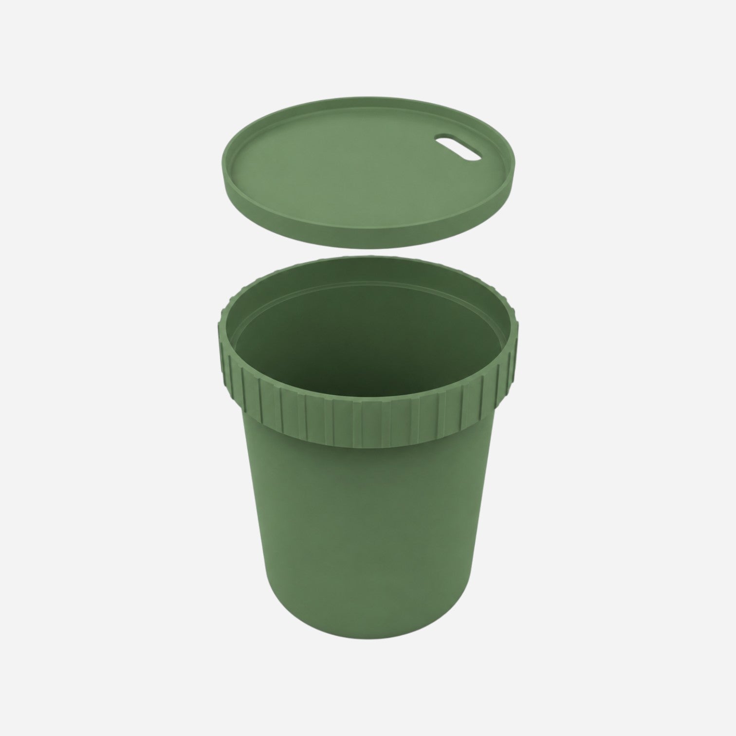 Addo Shop Raffles System Side Table in olive green, a cylindrical storage unit with a removable lid featuring a handle cutout.