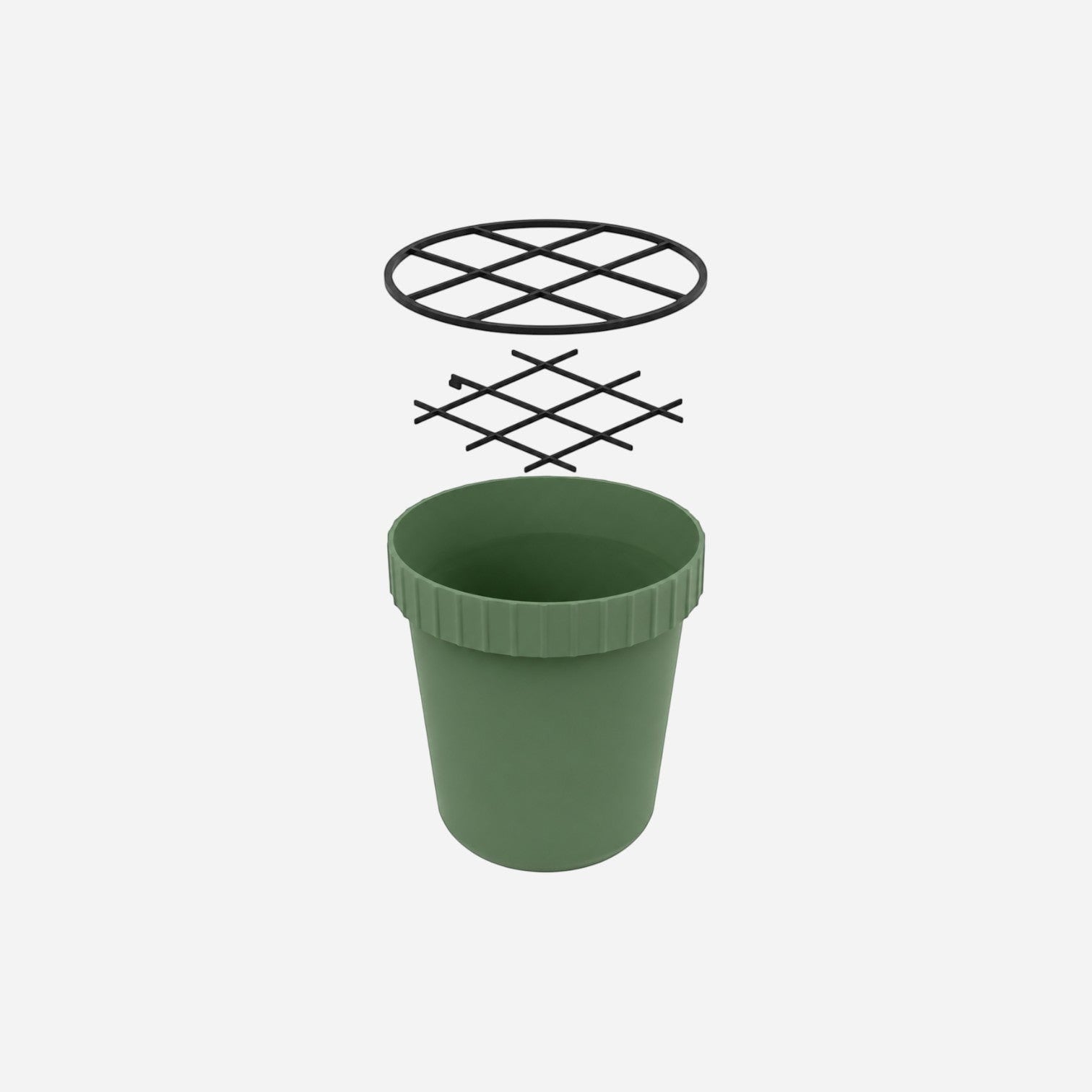 Addo Shop Raffles System Umbrella Stand in green plastic with black grid inserts for flower arrangement.