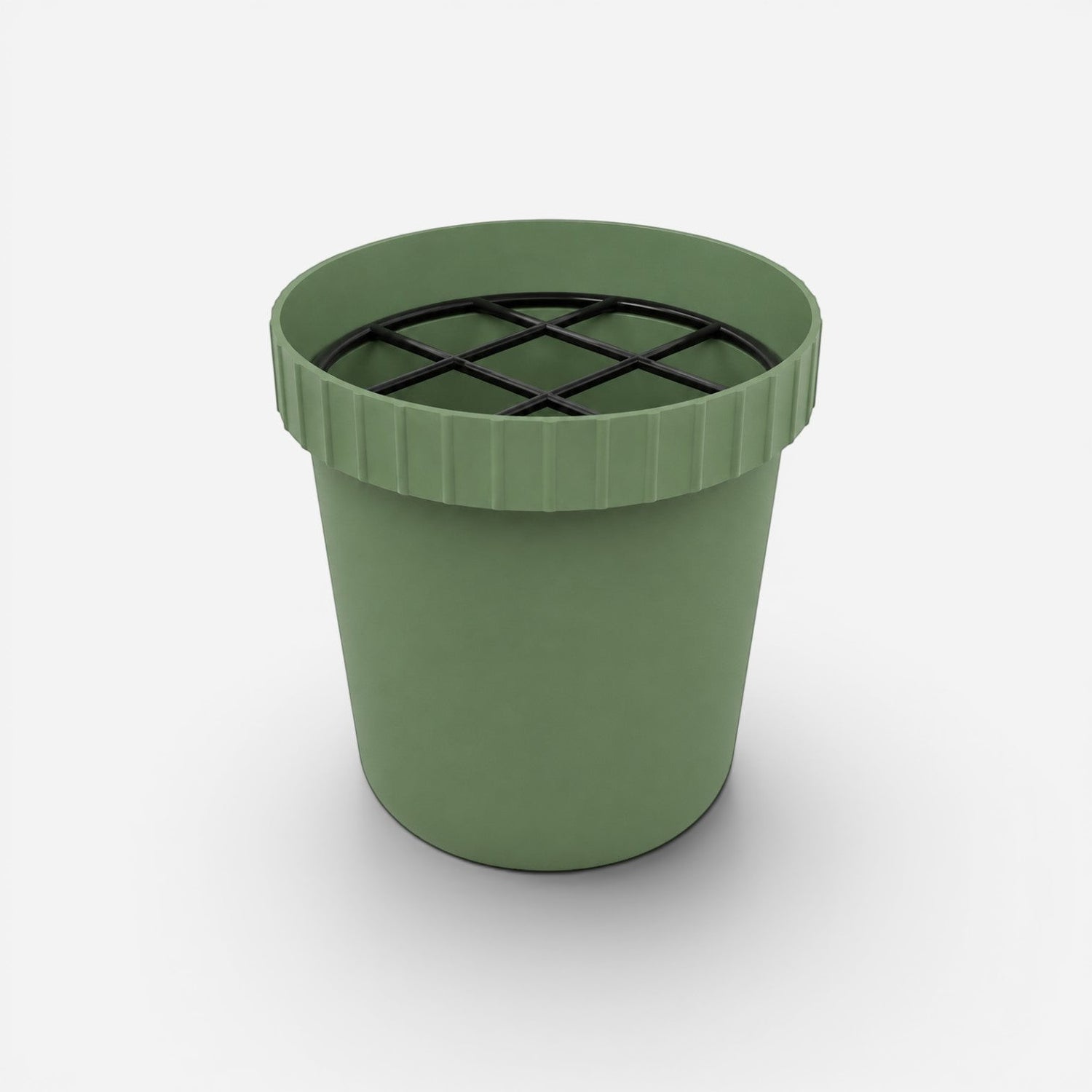 Addo Shop Raffles System Umbrella Stand in sage green plastic with a black grid insert.