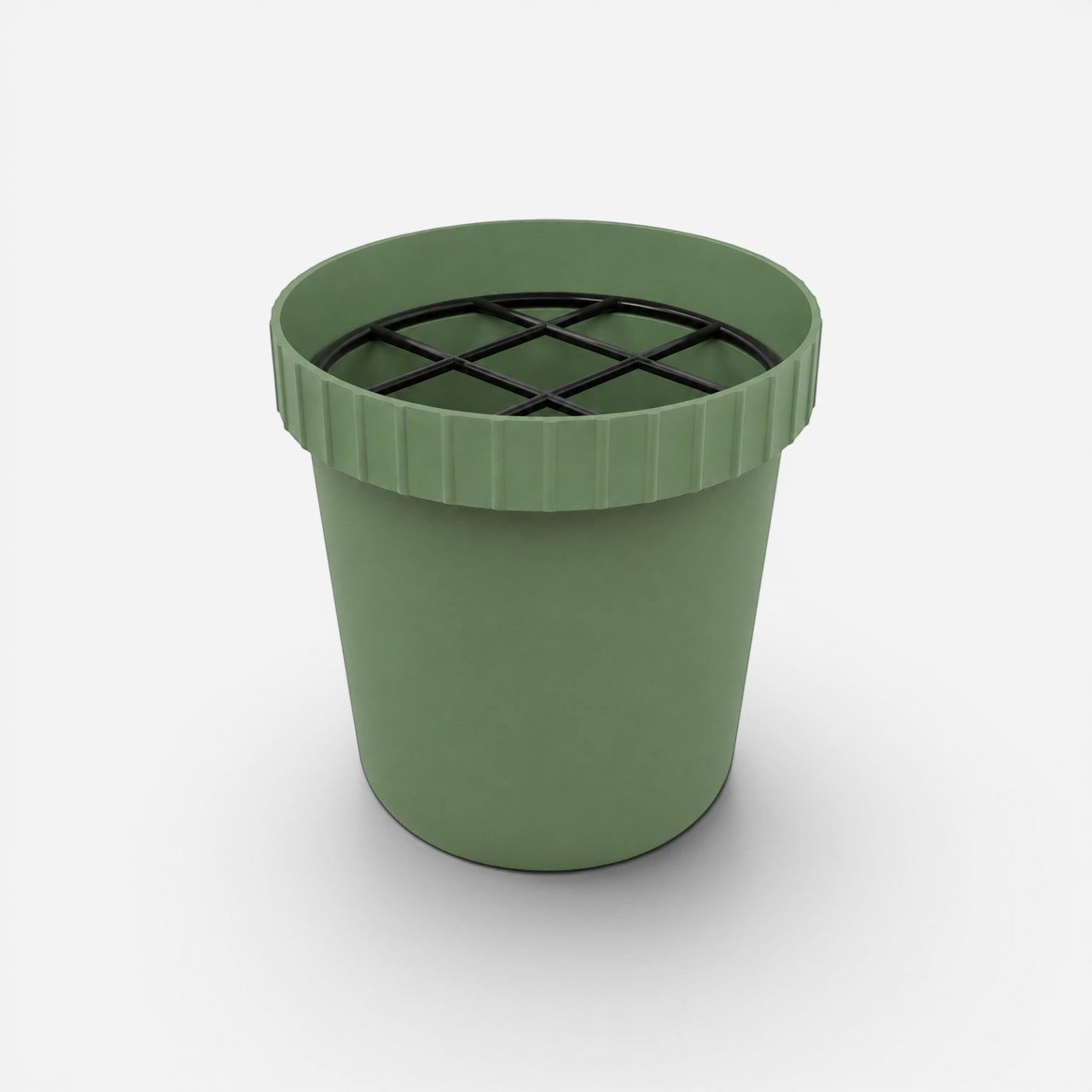 Addo Shop Raffles System Umbrella Stand in sage green plastic with a black grid insert.