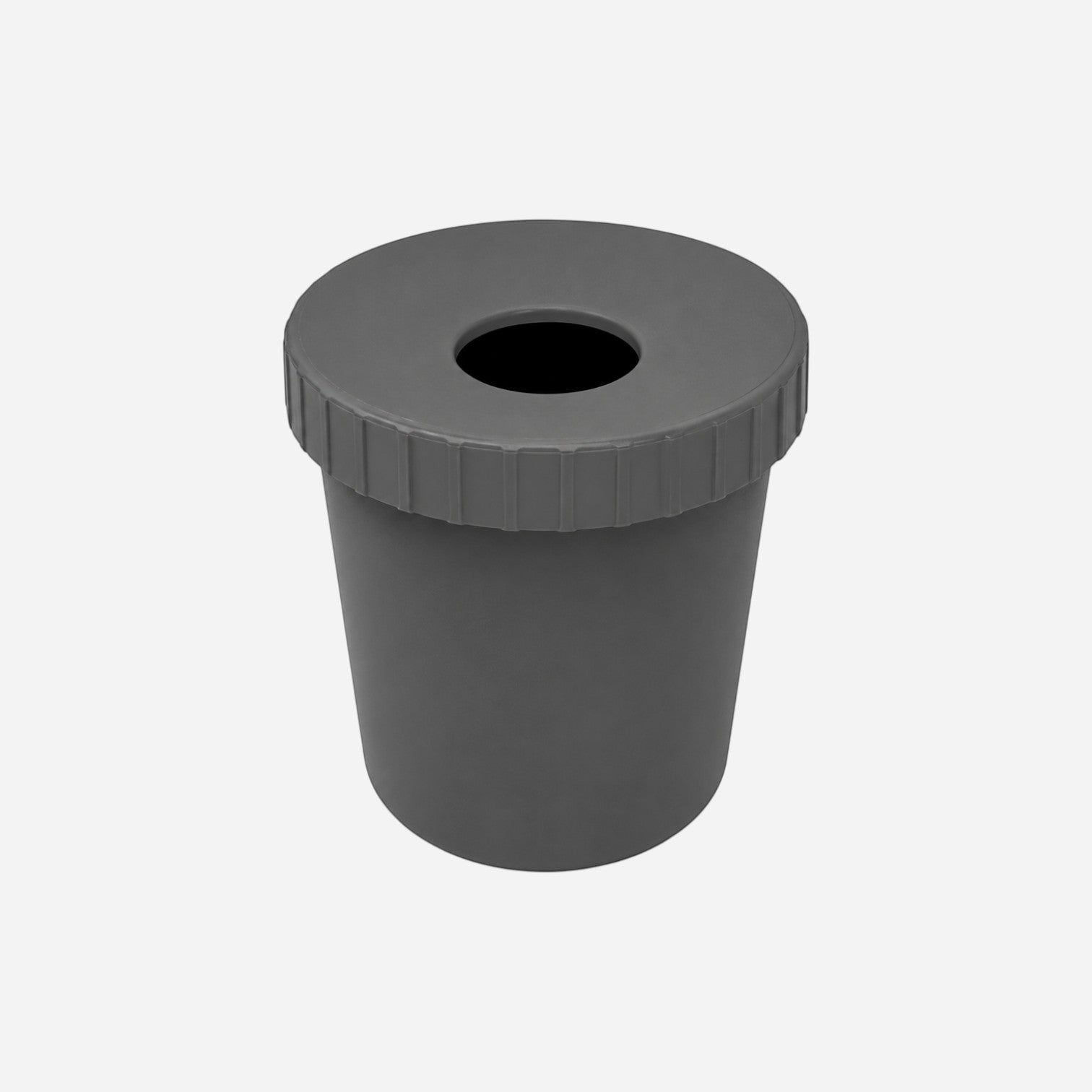 Addo Shop Raffles System grey plastic waste bin with a grid-textured lid and a central opening.