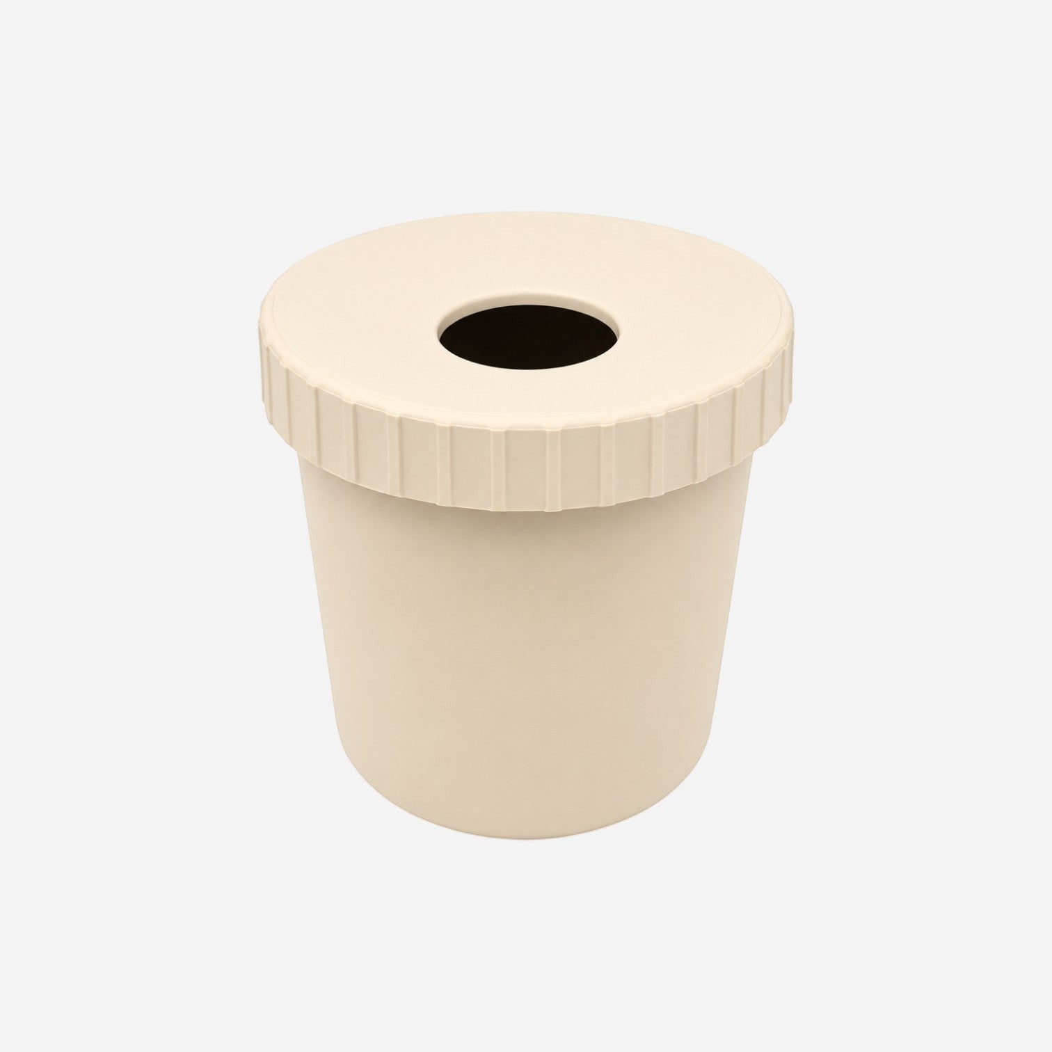 Addo Shop Raffles System waste bin with grid top, beige plastic, modern design with a circular opening.