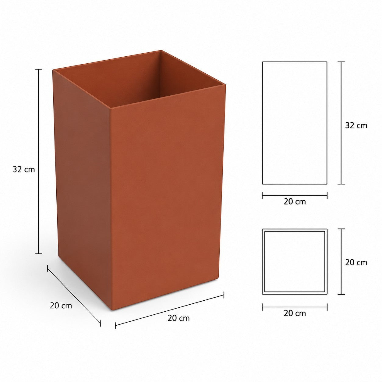 Addo Shop Design Collection 13L waste bin in terracotta, square base, 20cm x 20cm, 32cm height.