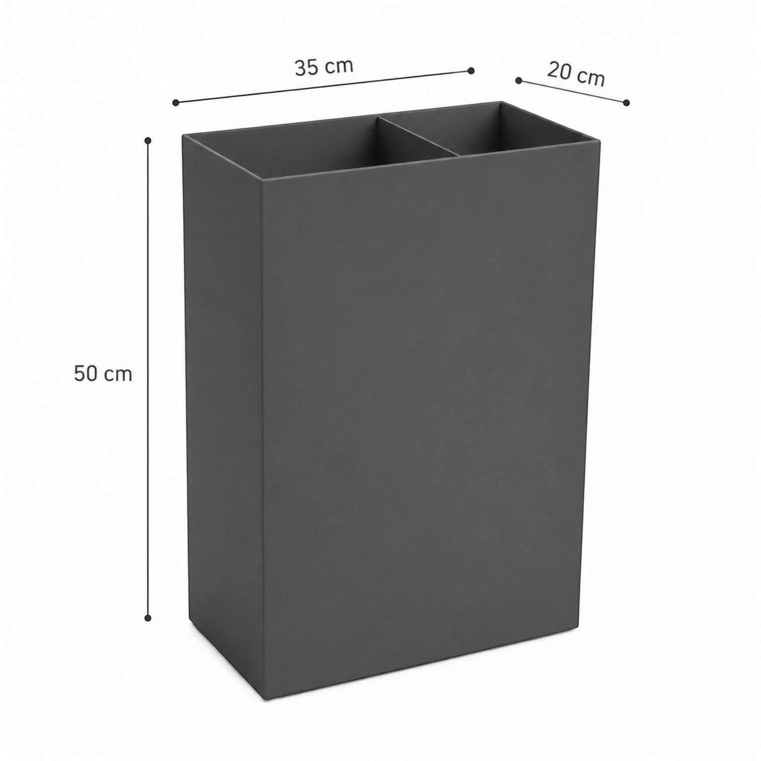 Addo Shop dark grey metal umbrella stand with divided compartments and integrated waste bin, 50cm x 35cm x 20cm