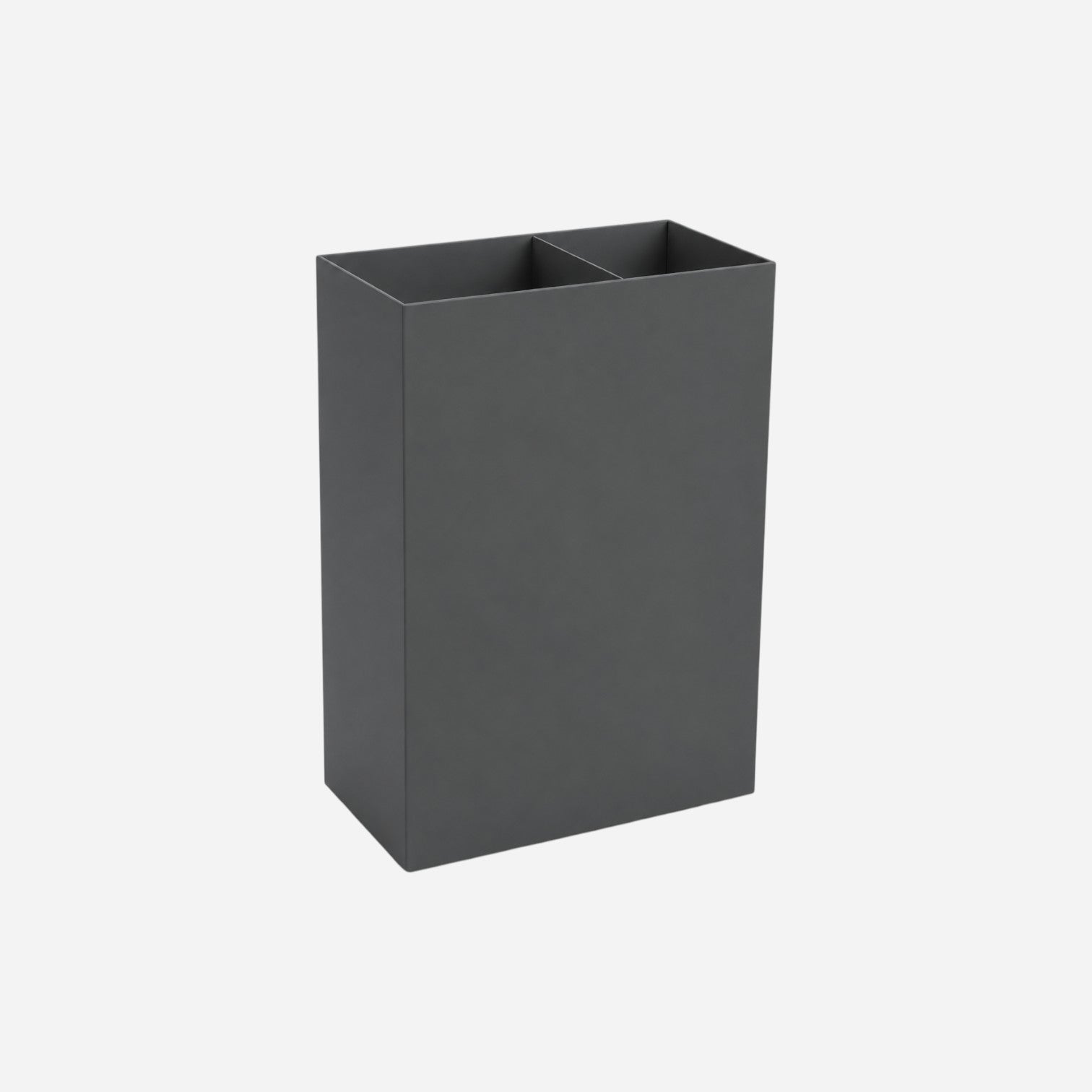 Addo Shop dark grey metal umbrella stand with two compartments, also functions as a waste bin.