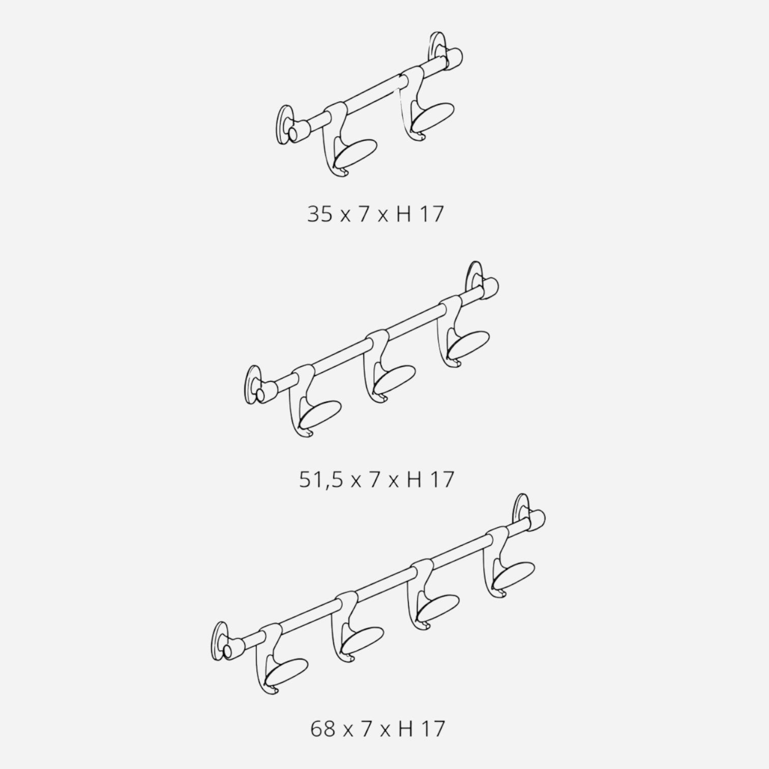 Addo Shop wall-mounted coat rack with 2, 3, or 4 hooks. Minimalist design, suitable for offices, entryways, or homes.