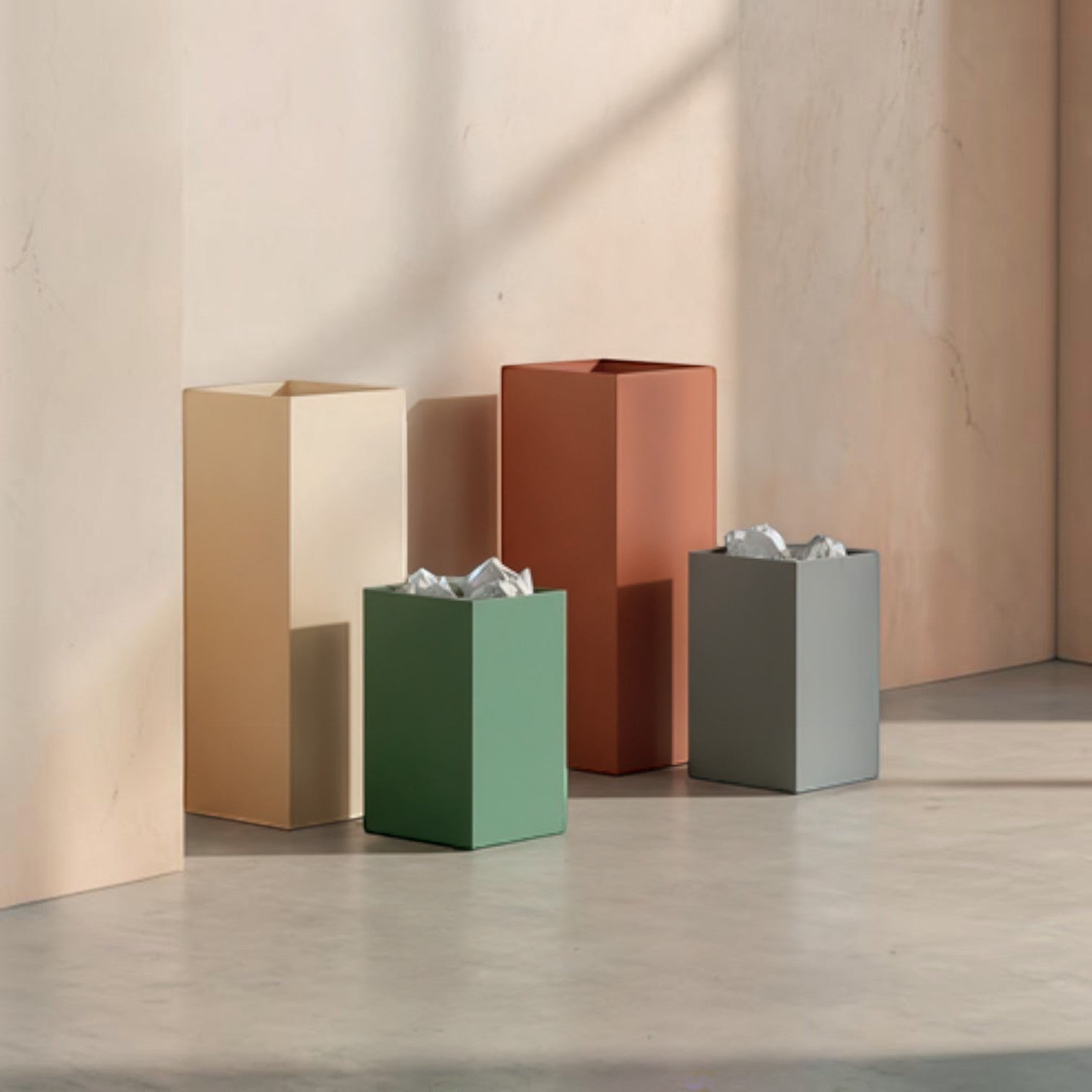 Addo Shop Design Collection 13L waste bin in sage green, square shape, modern minimalist style.