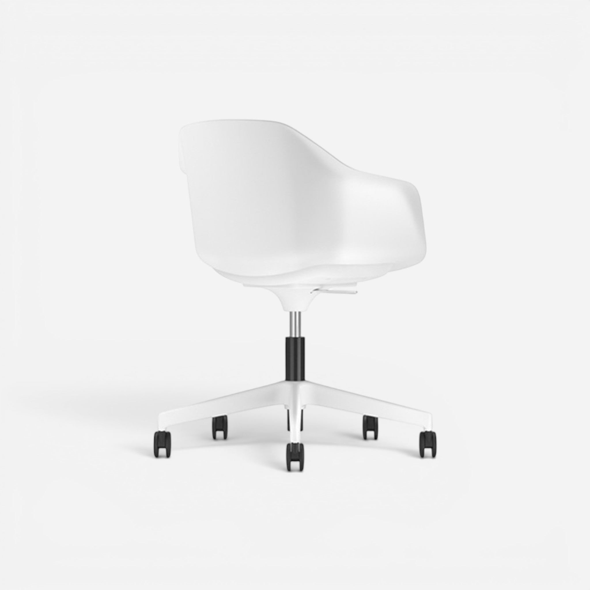 Addo Shop white plastic office chair with wheels and a modern design.