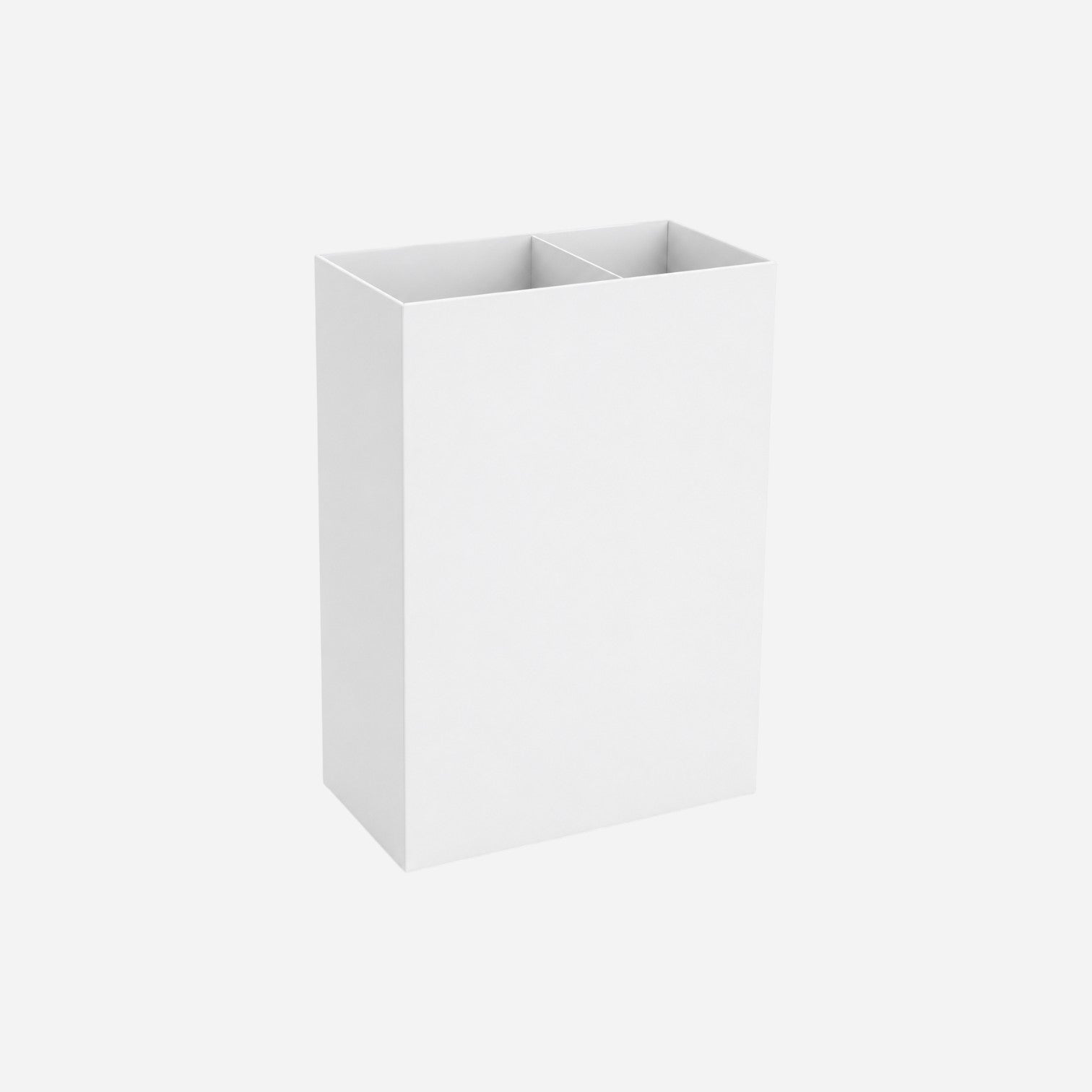 Addo Shop white divided umbrella stand and waste bin, modern design, metal construction.