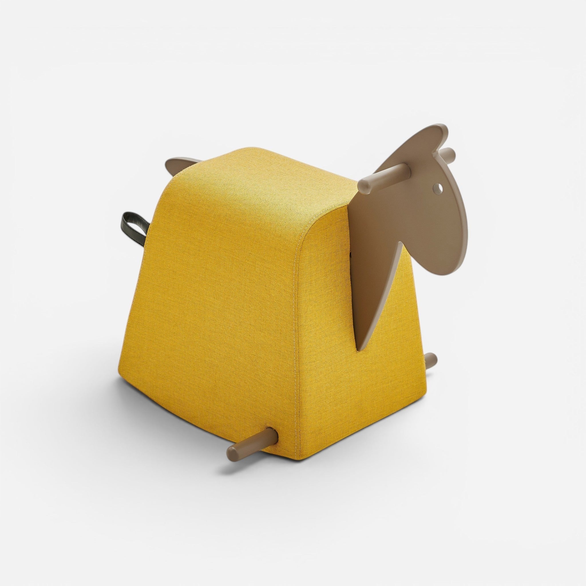 Addo Shop yellow fabric rocking horse for kids with wooden handles and base
