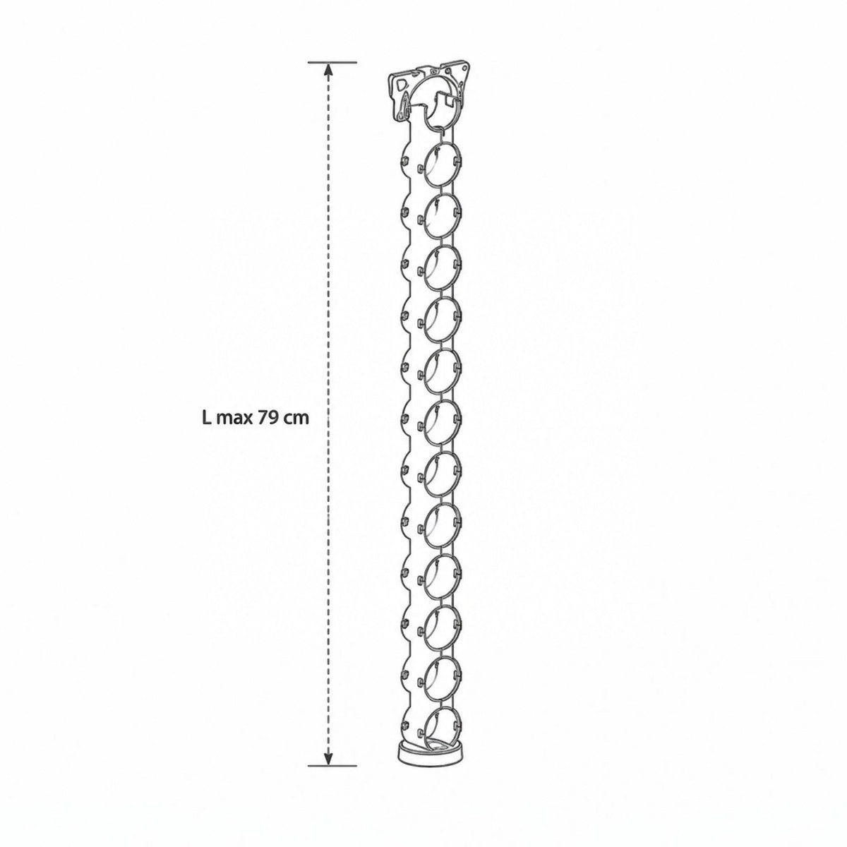 Caimi BISS kablo tutucu teknik çizimi, halkalı kablo düzenleyicinin en fazla 79 cm uzunluk ölçüsü
