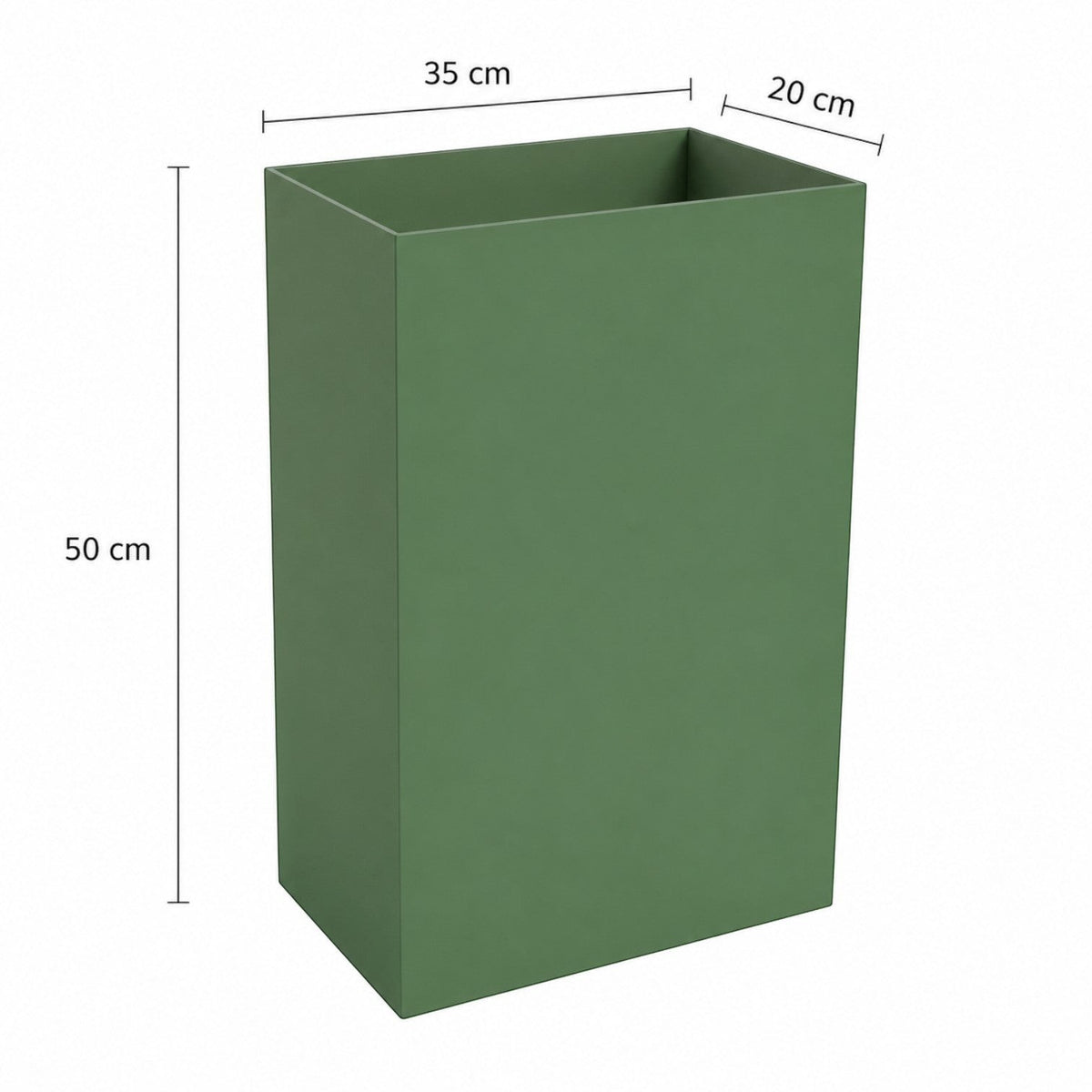 Caimi Design Collection şemsiyelik 35L ölçü çizimi, 50 cm yükseklik, 35 cm genişlik ve 20 cm derinlik, yeşil