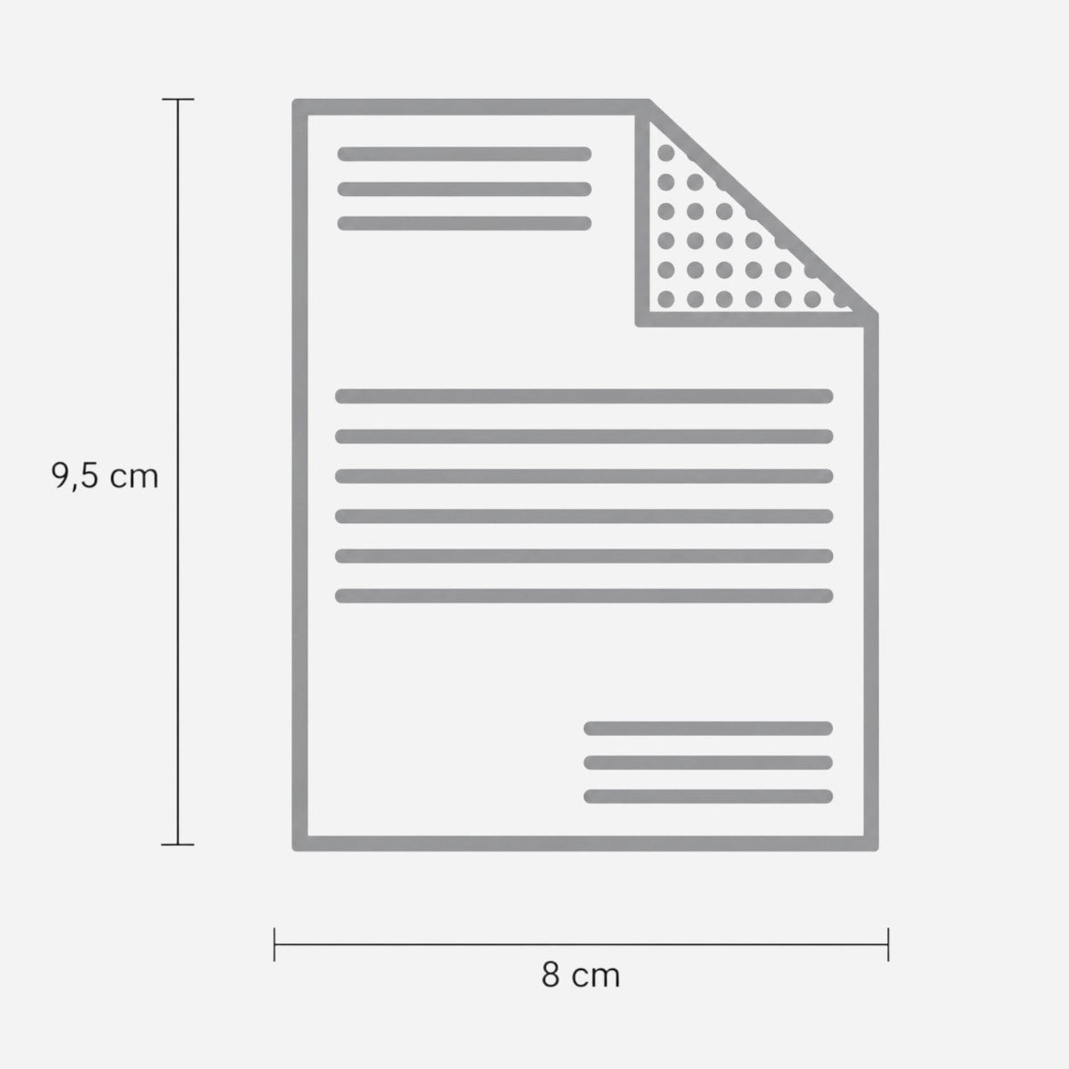 Caimi Graphics etiket seti evrak etiketi ölçü çizimi, gri çizgisel belge ikonu 9,5 cm yükseklik ve 8 cm genişlik